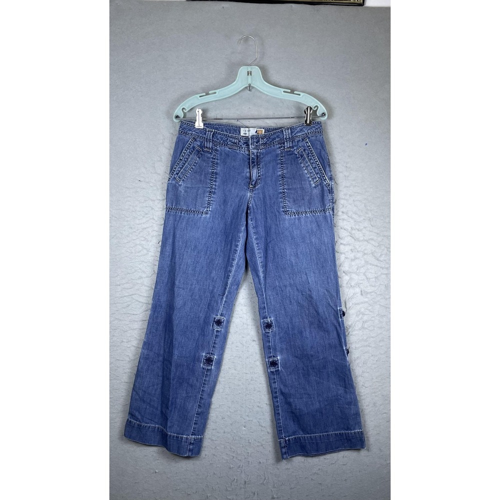 Old Navy Capri Pants Womens 6 Blue Denim Just Below Waist Button‎ Tab Crop